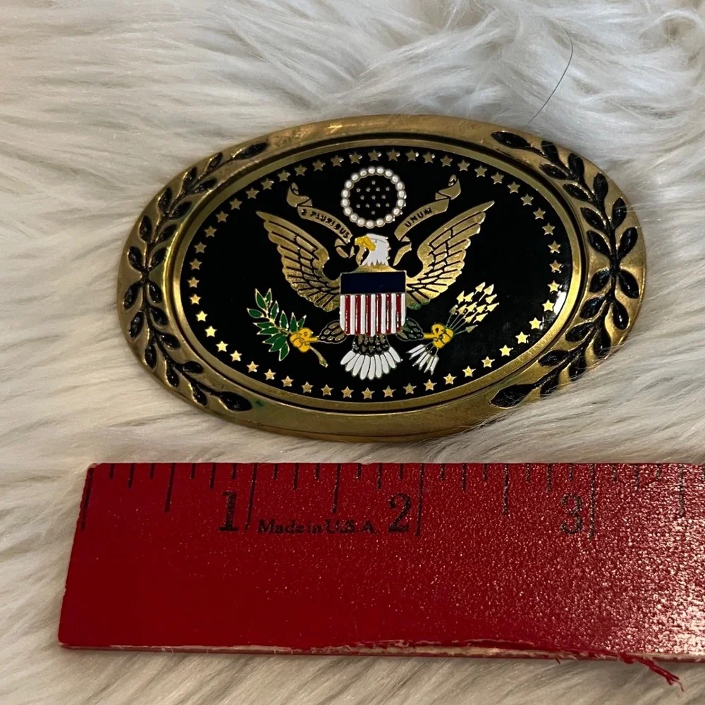 Heritage Buckles Solid Brass Great Seal US Eagle Belt Buckle Patriotic Enamel
